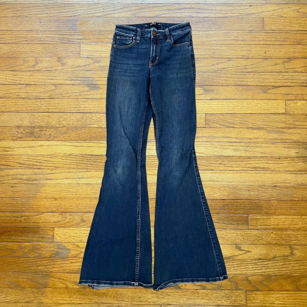 Hollister High Rise Flare Jeans Dark Wash Soft Stretch W27 L 4L 27x31